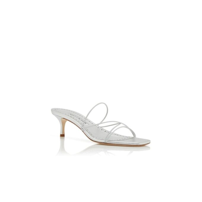NINFEMU Silver Nappa Leather Open Toe Mules