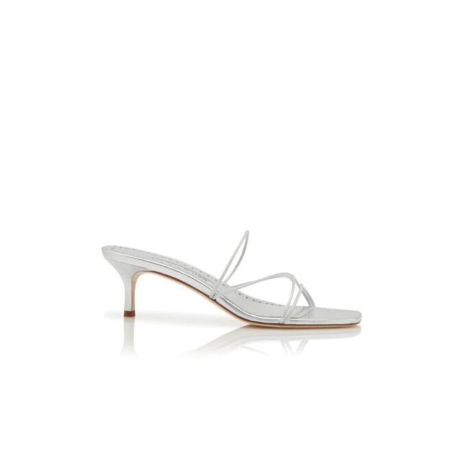 NINFEMU Silver Nappa Leather Open Toe Mules