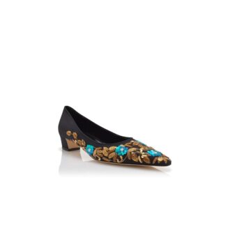 OKKADELA Black Crepe de Chine Embroidered Pumps