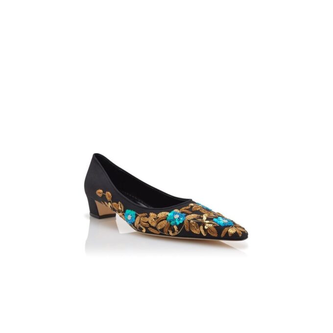OKKADELA Black Crepe de Chine Embroidered Pumps