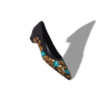 OKKADELA Black Crepe de Chine Embroidered Pumps