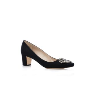 OKKATO Black Crêpe De Chine Jewel Buckle Pumps