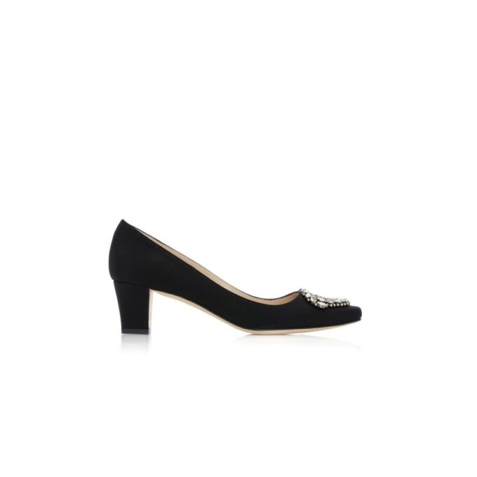 OKKATO Black Crêpe De Chine Jewel Buckle Pumps