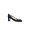OKKATO Navy Crêpe De Chine Jewel Buckle Pumps