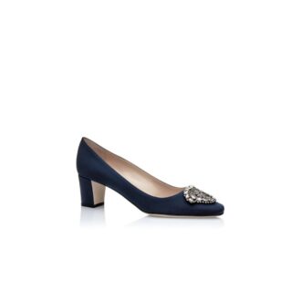 OKKATO Navy Crêpe De Chine Jewel Buckle Pumps