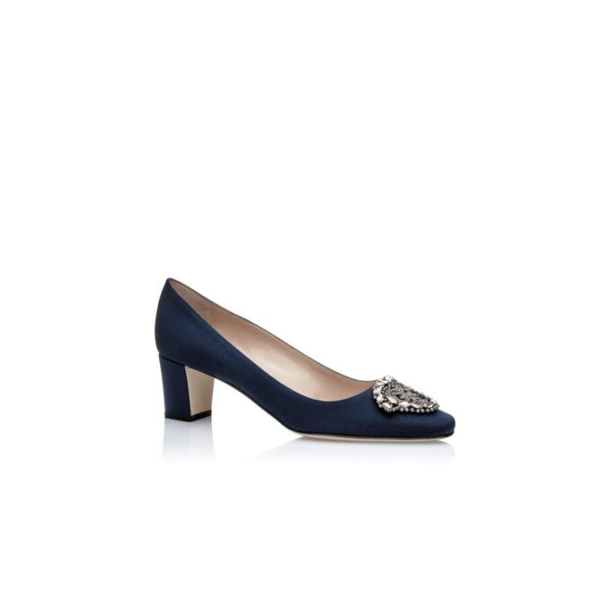 OKKATO Navy Crêpe De Chine Jewel Buckle Pumps