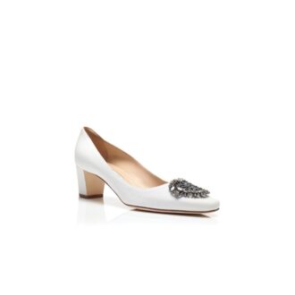 OKKATO White Crepe De Chine Jewel Buckle Pumps