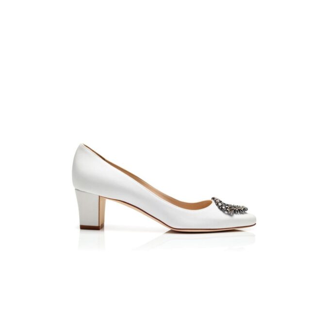 OKKATO White Crepe De Chine Jewel Buckle Pumps