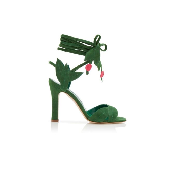 OSSIE 23 Green Suede Lace-Up Sandals