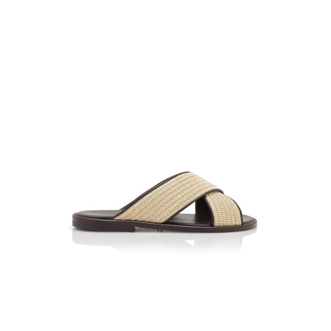 OTAWI Light Beige Raffia Crossover Sandals