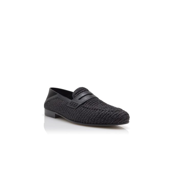 PADSTOW Black Raffia Penny Loafers