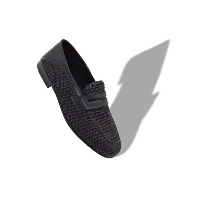 PADSTOW Black Raffia Penny Loafers