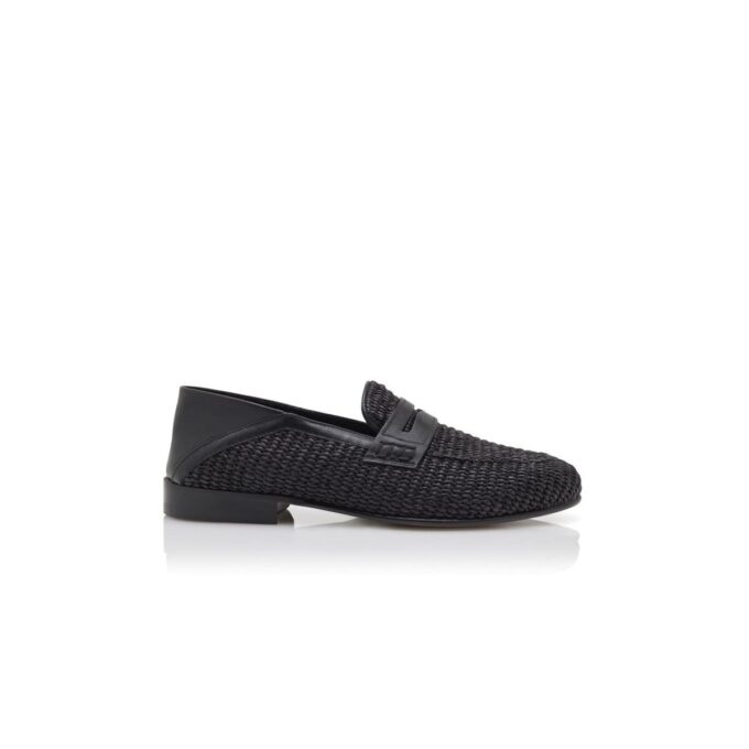 PADSTOW Black Raffia Penny Loafers
