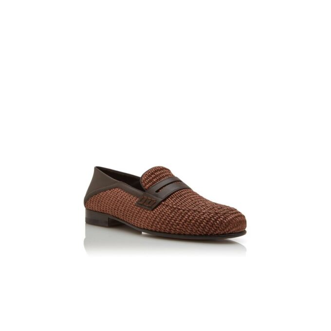 PADSTOW Dark Brown Raffia Penny Loafers