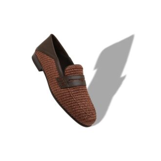 PADSTOW Dark Brown Raffia Penny Loafers