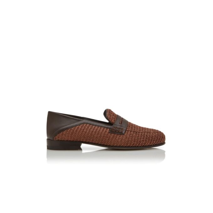PADSTOW Dark Brown Raffia Penny Loafers