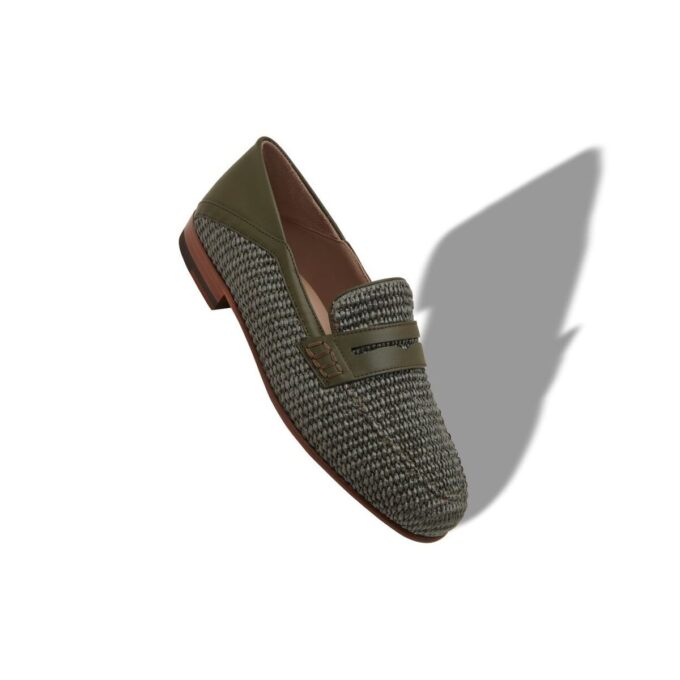PADSTOW Dark Green Raffia Penny Loafers