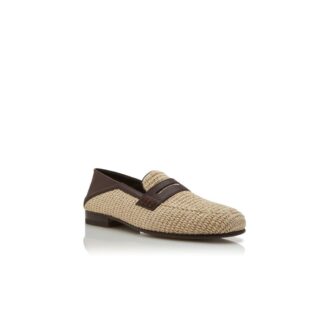 PADSTOW Light Beige Raffia Penny Loafers