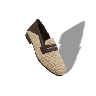 PADSTOW Light Beige Raffia Penny Loafers