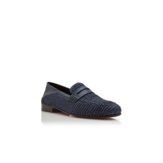 PADSTOW Navy Blue Raffia Penny Loafers