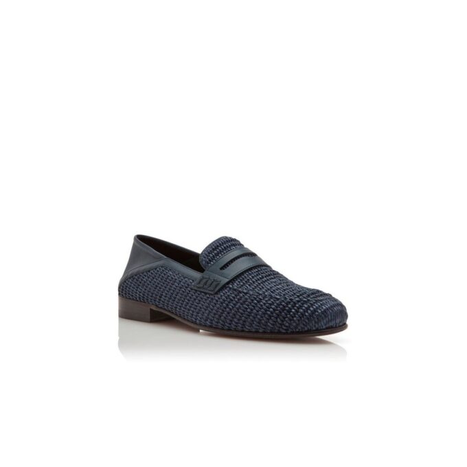 PADSTOW Navy Blue Raffia Penny Loafers