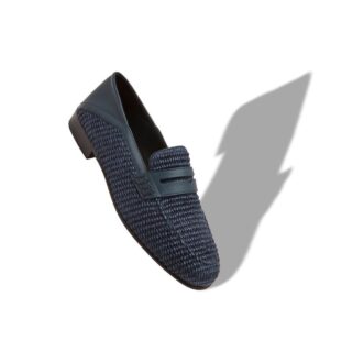 PADSTOW Navy Blue Raffia Penny Loafers