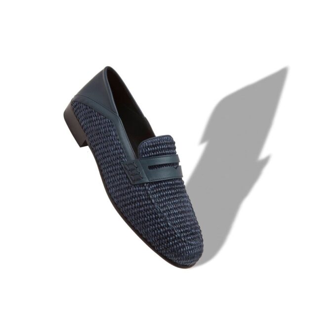 PADSTOW Navy Blue Raffia Penny Loafers