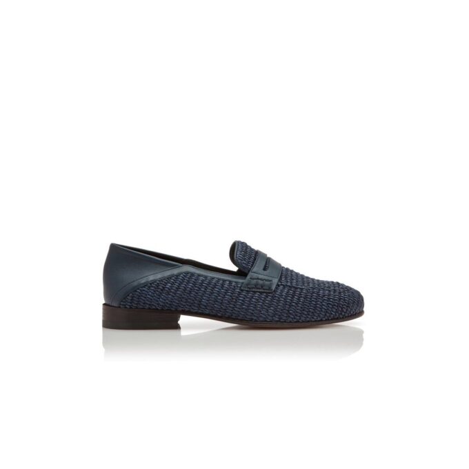 PADSTOW Navy Blue Raffia Penny Loafers