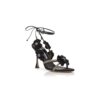 PALISSOT Black Silk Rosettes Detail Ankle Strap Sandals
