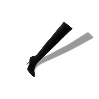 PASCALAREHI Black Suede Fitted Thigh High Boots