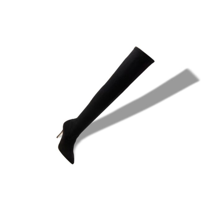 PASCALAREHI Black Suede Fitted Thigh High Boots