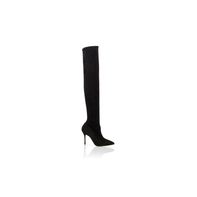 PASCALAREHI Black Suede Fitted Thigh High Boots