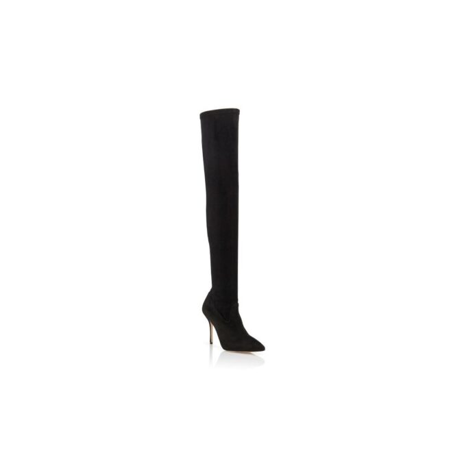 PASCALAREHI Black Suede Fitted Thigh High Boots