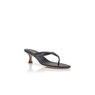 PATERNO Black Nappa Leather Thong Sandals