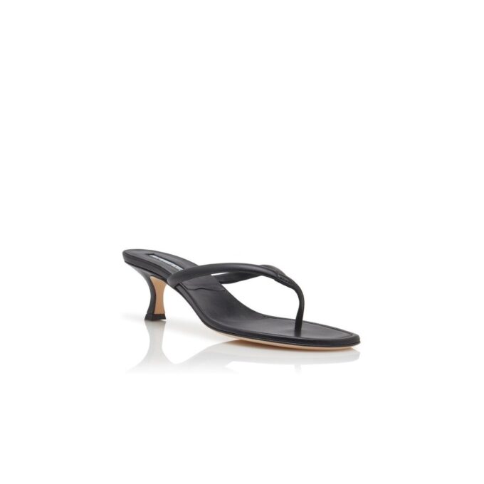 PATERNO Black Nappa Leather Thong Sandals
