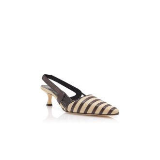 PELAS Light Beige and Brown Linen Slingback Pumps