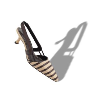 PELAS Light Beige and Brown Linen Slingback Pumps
