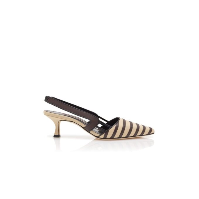 PELAS Light Beige and Brown Linen Slingback Pumps