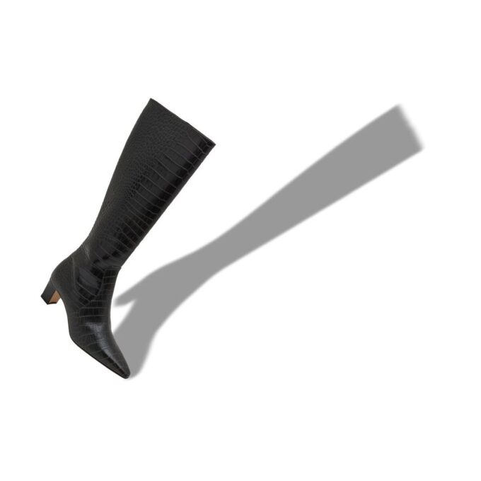 PENELOPE Black Calf Leather Knee High Boots