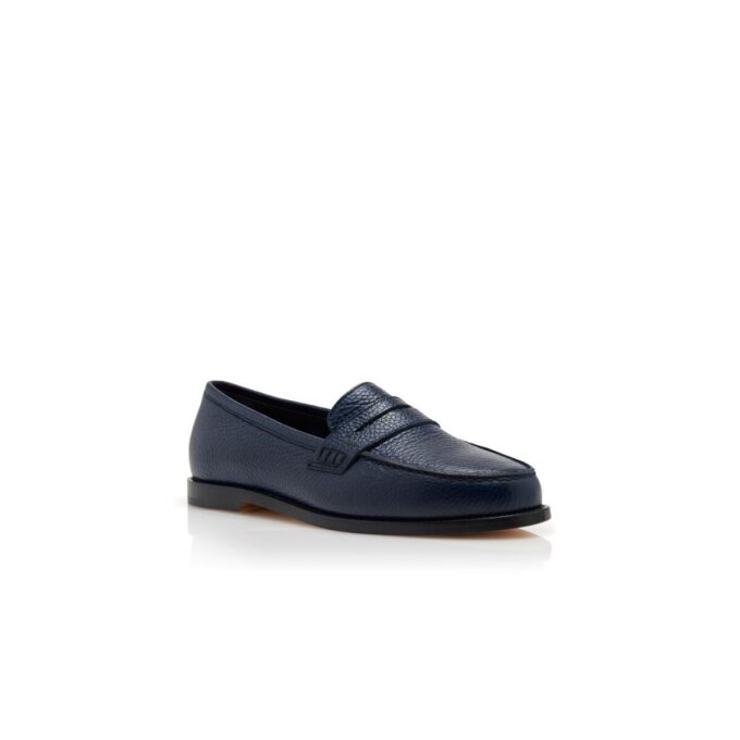 PERRITA Dark Blue Calf Leather Penny Loafers