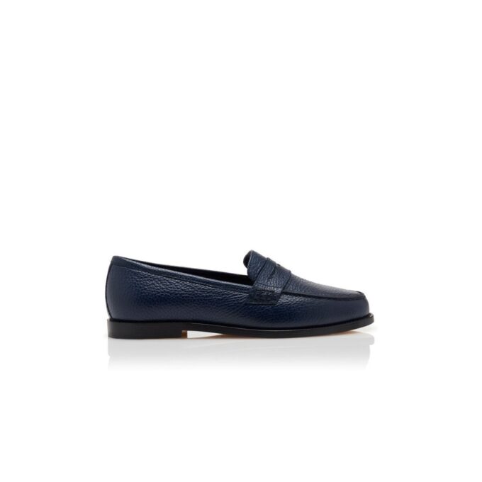PERRITA Dark Blue Calf Leather Penny Loafers