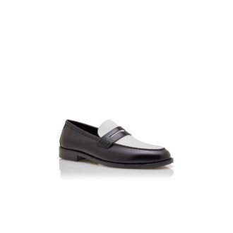 PERRY Black and White Calf Leather Penny Loafers