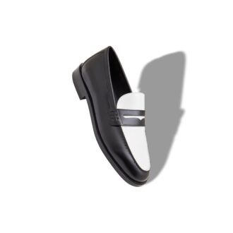 PERRY Black and White Calf Leather Penny Loafers