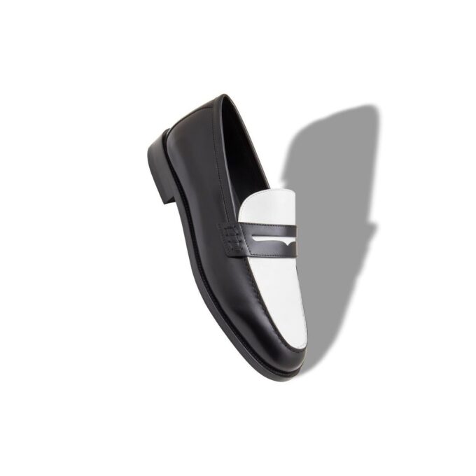 PERRY Black and White Calf Leather Penny Loafers