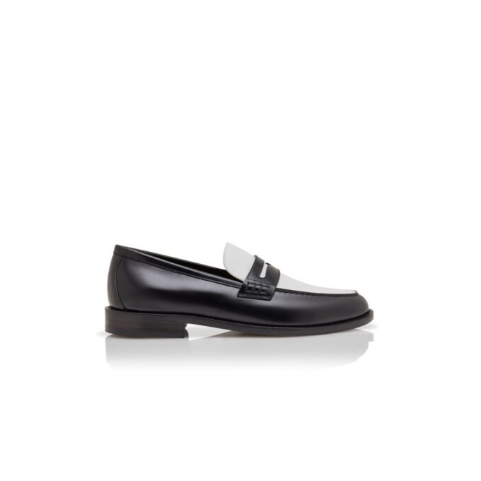 PERRY Black and White Calf Leather Penny Loafers