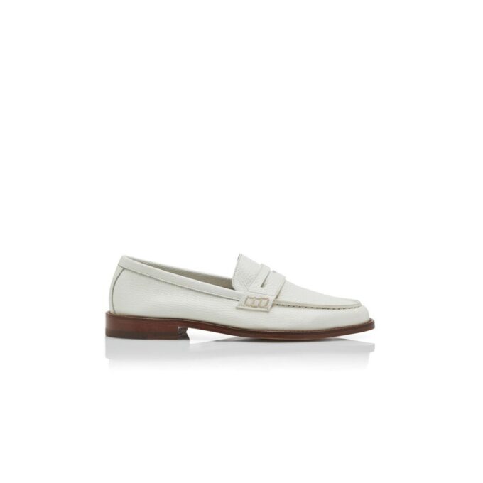 PERRY White Calf Leather Penny Loafers