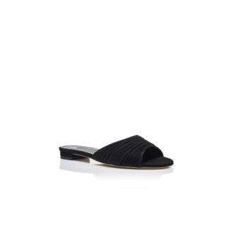 PIRUAFLAT Black Suede Ruched Detail Flat Sandals