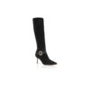PLINIAHI Black Suede Jewel Buckle Knee High Boots