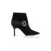 PLINIANU Black Suede Jewel Buckle Ankle Boots