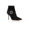 PLINIANU Black Suede Jewel Buckle Ankle Boots
